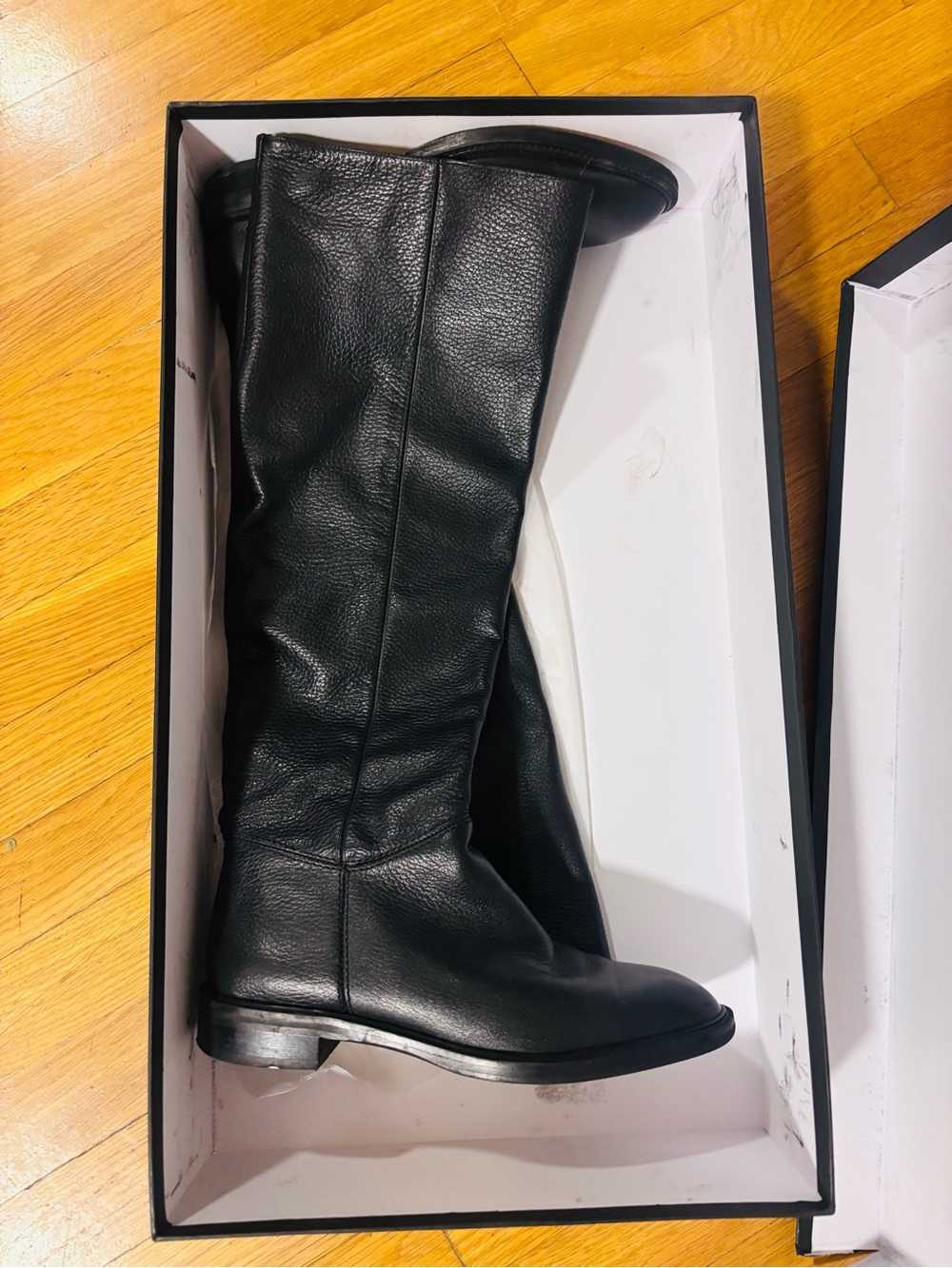 Massimo Dutti Black Leather Knee-High Boots